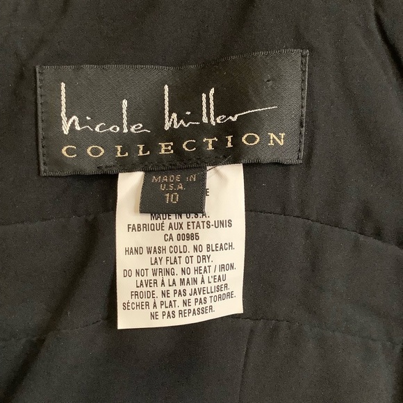 NICOLE MILLER Metallic Bronze/Black Silk Plunge Formal Gown - Picture 9 of 13